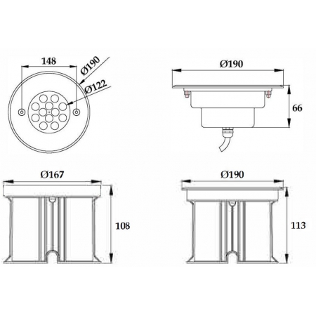 Oprawa LED  PHJ-UG190 12 / 18 / 25 Watt IP68  stal nierdz.